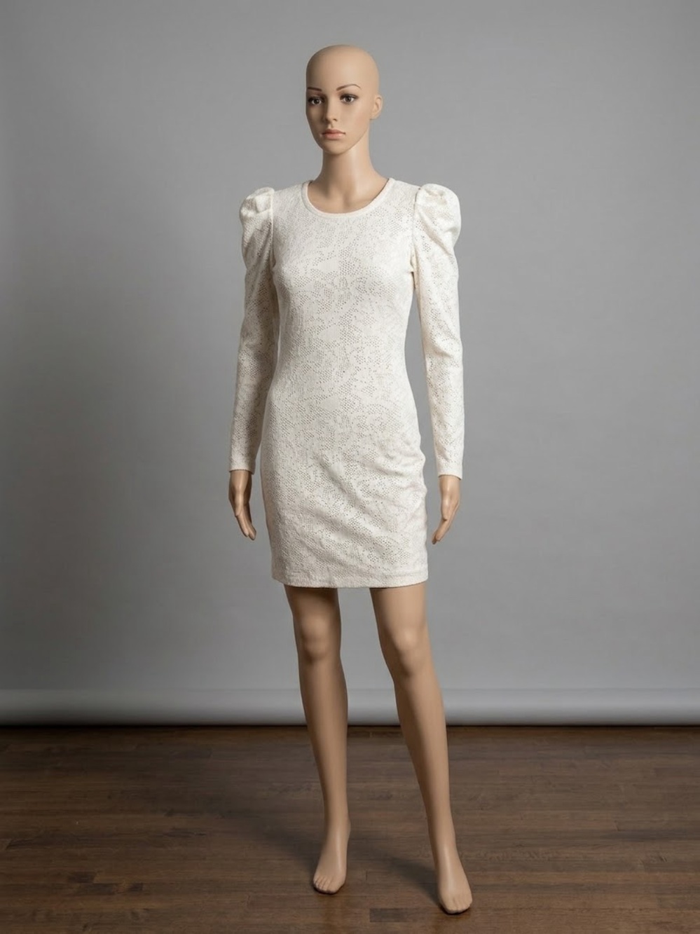 Milly Cream Lace Long-Sleeve Puff Shoulder Dress